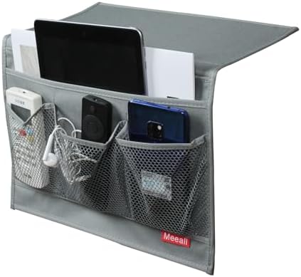 Bedside Storage Organizer with Pockets, Bedside Caddy, Table Cabinet Storage Organizer, TV Remote Control, Phones, Magazines, Tablets, Accessories, Grey