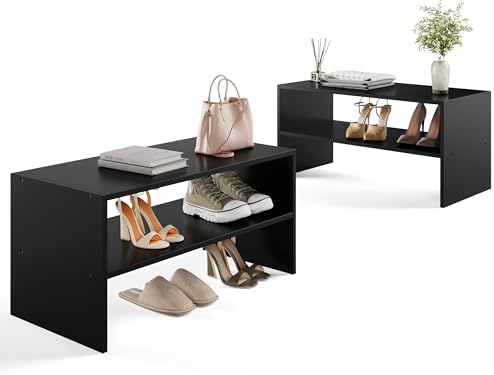 2-Tier Stackable Shoe Rack, 24.6 Inches Wide, Matte Black(Pack of 2)
