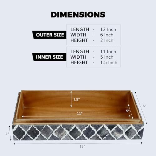 Handicrafts Home Large Decorative Storage Box with Lid, Moroccan Coffee Table Storage Organizer Box, Wooden Remote Holder Keepsake Storage Box, Console Table Storage, Gray, 12 x 6 x 2