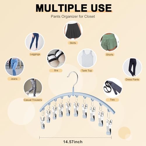 Volnamal Legging Organizer for Closet, Metal Yoga Pants Hanger w/Rubber Coated 4 Pack w/10 Clips Hold 40 Leggings, Hangers Space Saving Hanging for Closet Organizers and Storage, Blue