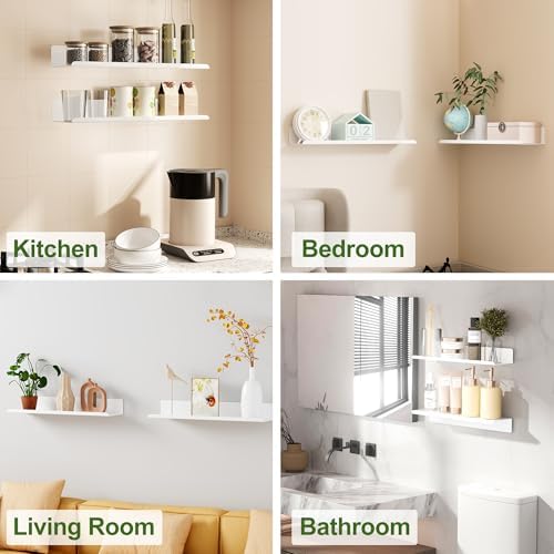 SAYAYO White Floating Shelves for Wall Storage, 16 Inch Adhesive Shelf