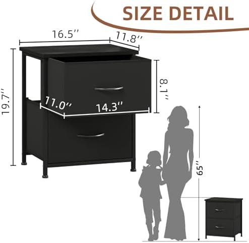 Somdot Nightstand Set of 2 with 2 Drawers, Small Night Stands for Bedroom