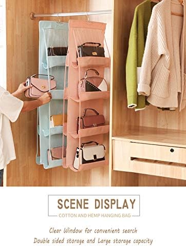 AARAINBOW 1 Pack Hanging Handbag Purse Organizer, Hand Bag Organizer Space Saving, 8 Pockets Wardrobe Organizer, Purse Holder for Closet, 46 L x 13.8W (B-Light Pink)