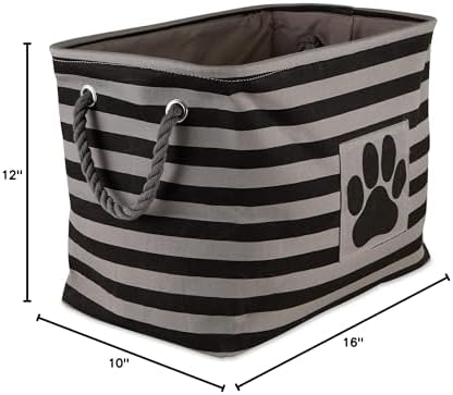 Bone Dry 5743 Pet Storage Collection Striped Paw Patch Bin, Medium Rectangle, Black