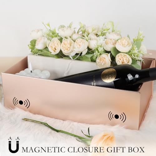 LFBOX Rose Gold Christmas Gift Box with Magnetic Lid 1 Pack | Large Bridesmaid Groomsman Proposal Boxes,13.8x8.3x4.4 in, Collapsible Rectangle Storage Box