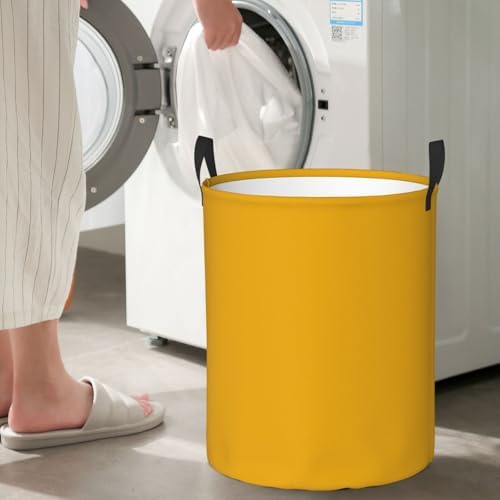 19.6" Large Laundry Hamper Bag, Mustard Yellow Collapsible Laundry Basket Dirty Clothes Organizer Washing Bin for Family Essentials Storage