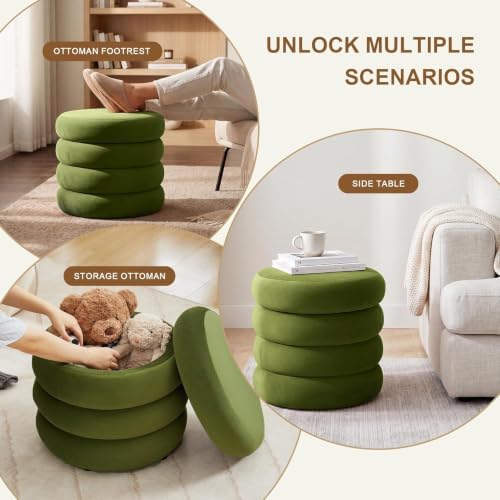 Round Velvet Storage Ottoman, Green