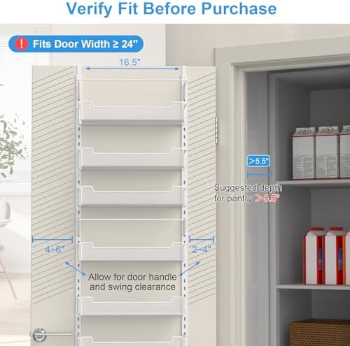 VyGrow Over the Door Pantry Organizer, 10-Tier Over the Door Organizer with Adjustable Basket, Pantry Door Organization for Pantry Kitchen Storage Room Spice Rack, White
