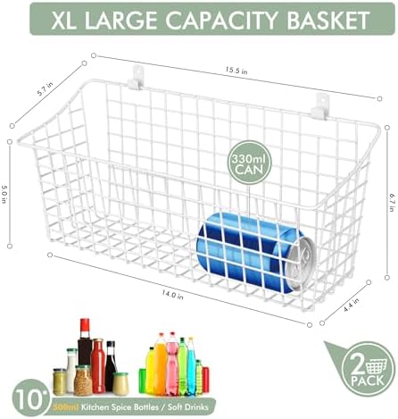 Large Wall Hanging Baskets 2 Set Rubber Coating Shelving Organizers(White) | Long Big Walll Baskets, Adhesive No-Drill Wall Storage, Rustproof Caddy for Shower, Kitchen, Laundry, Pantry, Cabinet, RV