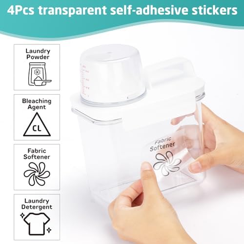 Provoue Laundry Detergent Dispenser-2 Pack, 37 oz Detergent Dispenser with 4 Removable Labels, Laundry Soap Dispenser for Laundry Room Organization and Storage, BPA Free & PET Plastic Clear