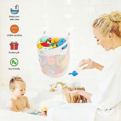 Austion Quick-Fetch Way Mesh Bath Toy Holder, Wide Opening and Large Capacity Bath tub Toy Storage for Easy Access to Toys, Space-Saving Wall-Mounted Bath Toy Organizer, Quick Dry Bathtub Toy Holder