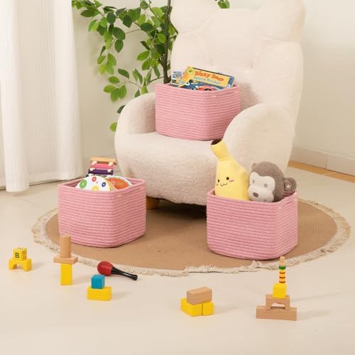 OIAHOMY 3 PACK Cube Storage Bins Storage Baskets Shelf Bins Pink