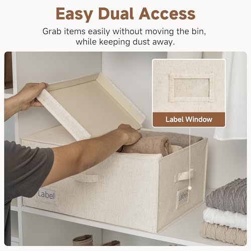 StorageWorks Large Decorative Storage Boxes with Lids, Rustic Linen
