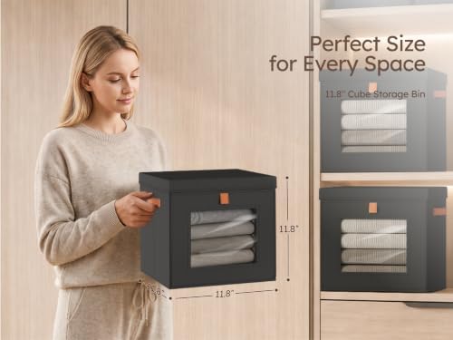 Homsorout Cube Storage Bins with Lids - Front Opening, Clear Window, 6 Pack