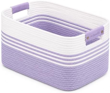 22.8GAL Xl Extra Large Laundry Basket for Bathroom, Dorm Dirty Clothes, Sturdy Portable Aesthetic Boho Cute Woven Storage Shoes Blanket Baskets for Living Room Decor Girls Boys Pets Toys White Purple