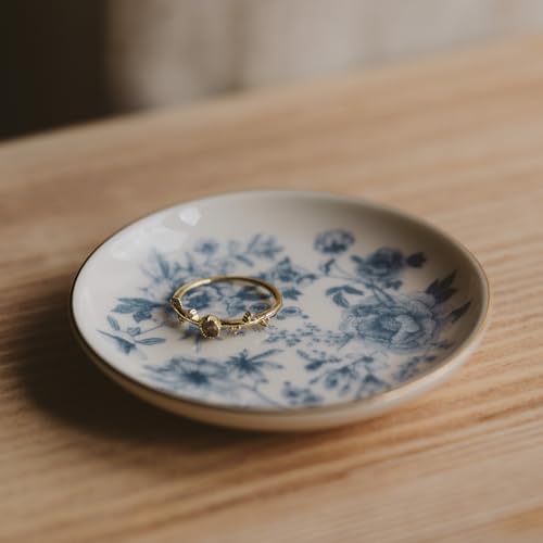 Sweet Water Decor Blue Delft Jewelry Dish Tray - Ceramic Ring Dish for Bridal Shower, Wedding, and Home Decor - Elegant Jewelry Holder & Organizer for Women