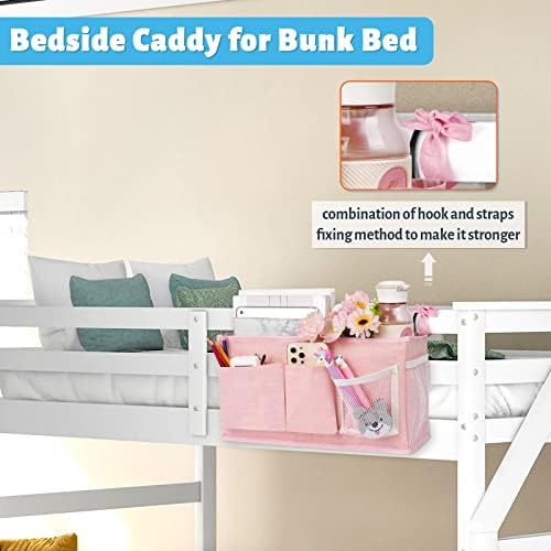 Bedside Caddy, Bedside Storage Bag Hanging Organizer for Bunk Dorm Bed Rail | Bed Caddy with Hooks, Top Bunks and Dorm Essentials for Water, Tissues, Tablets, Books, Phones, Remotes and Other Necessories