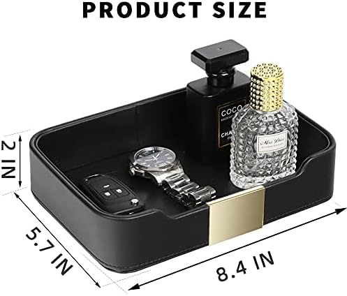 SANZIE Leather Tray Organizer, Valet Tray Key Bowl (Metal Gilded, Black)