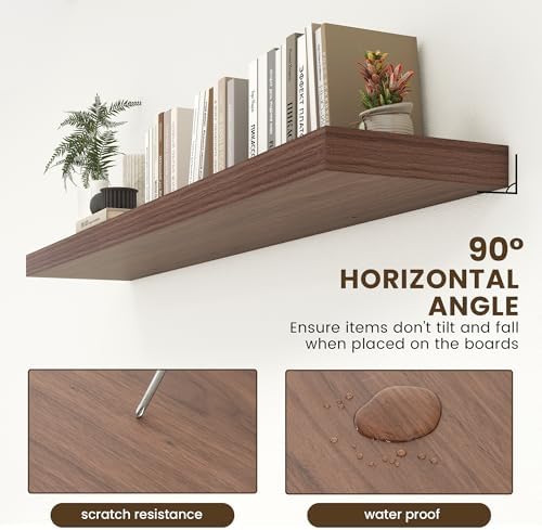 FLYJOE 72 Inch Floating Shelf, 12'' Deep Walnut Shelves for Wall Set of 1