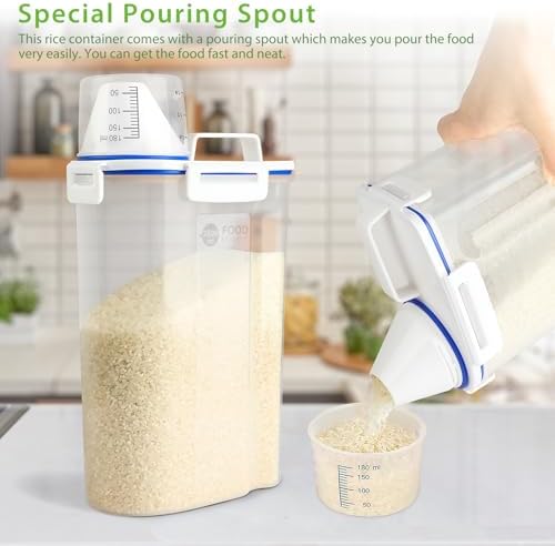 Viretec Rice Storage Container, 3 to 5Lbs Dry Food Airtight Container, Pet Dog Cat Food Canister, BPA Free Clear Plastic Kitchen and Pantry Organization Bin for Oatmeal, Grain, Cereal, Pasta, Flour
