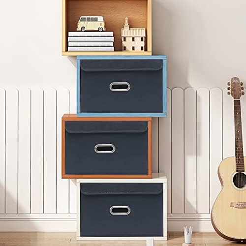 STOREONE Fabric Storage Cube Bins Foldable Organizer Container Collapsible Basket with Lids and Metal Handles, for Home, Bedroom, Closet 6 Pcs (Grey)