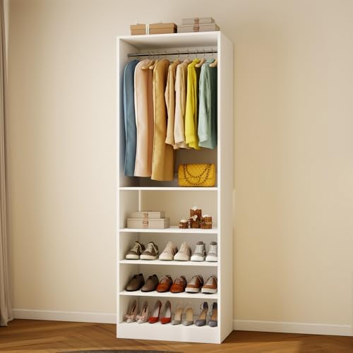 Fastgo Closet System with Hanging on Top and Shelves on Bottom, 2 Shelves Adjustable with 6-Height Options, 23.7"W x 15.8"D x 81"H