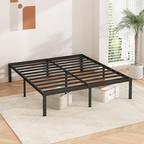 HLIPHA Metal Platform Bed Frame 18 Inch Tall,No Box Spring Needed,King Size Bed with Heavy Duty Strong Support Slats,Easy to Assemble,Black