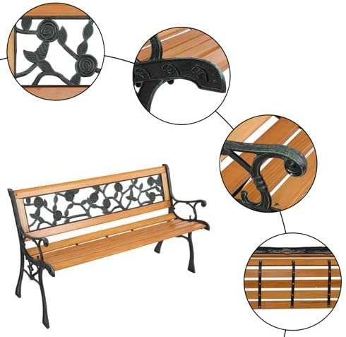 Outvita 49.5in Garden Bench, Deck Hardwood Seat and Metal Armrest Park Bench for Patio Front Porch Path Yard Lawn Poolside (Rose)