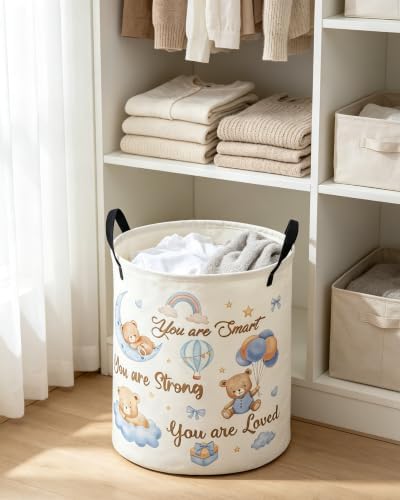 ESSME Kids Laundry Basket,Bear Hamper Collapsible Canvas Waterproof Storage Bin for Boys, Cute Hamper,Gift Baskets(Bear)