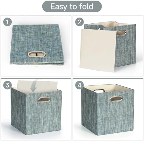 Posprica Storage Basket Bins,13×13×13 Foldable Storage Boxes Fabric Drawer Cubes for Closet Shelf Cabinet Bookcase - Set of 4,Teal