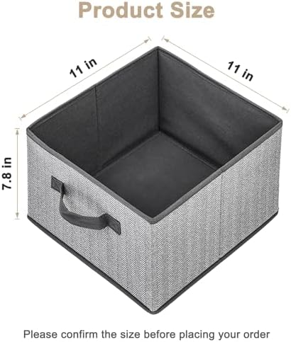 Storage Baskets, 11-Inch Woven Fabric Bins, Storage Cubes with Reinforced Handles, Organizer Bins for Closet Shelves, Foldable, for Toys, Clothes (4PCS/Grey-11*11*7.8inch)