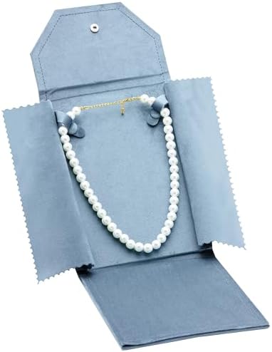 Velvet Necklace Jewelry Travel Folder Storage Display Case (Light Ocean Blue)