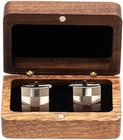 Natural Walnut Wooden Cufflink Box For Jewelry Storage,Small Cuff Links Display Case for Men (A)