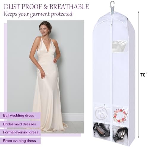 Shinylin 70" Oxford Foldable Wedding Dress Garment Bag Bride Tote Bag 4 Pockets Bride Gowns Bag for Prom Evening Dress