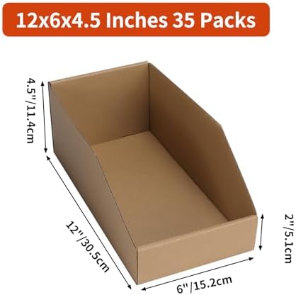ZBEIVAN Corrugated Cardboard Storage Bins,12x6x4.5inch, 35 Packs, Brown