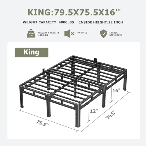 NKZ 2-in-1 King Size Metal Platform Bed Frame, 16 Inch Heavy Duty Bed Base