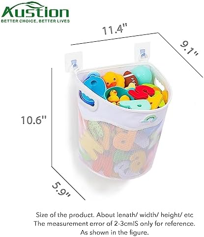 Austion Quick-Fetch Way Mesh Bath Toy Holder, Wide Opening and Large Capacity Bath tub Toy Storage for Easy Access to Toys, Space-Saving Wall-Mounted Bath Toy Organizer, Quick Dry Bathtub Toy Holder