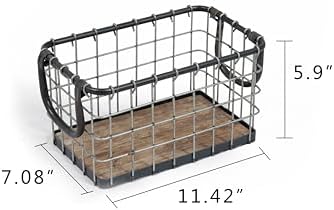 11.5" Wide Rectangular Sturdy Hand Welded Farmhouse Metal Wire Basket with Rustic Wooden Bottom For Shelves, Closet Storage Bins for Shelves. Also For Laundry, Towel, Spice Rack, Tool Box (11.5"x7")