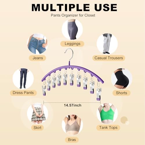 Volnamal Legging Organizer for Closet,2 Pack Metal Yoga Pants Hanger-Purple | Clothes Hanger w/10 Clips Hold 20 Leggings,Space Saving Hanging Closet Organizer College Dorm Essentials Apartment Essential