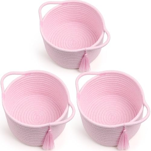 3-Pack Small Gift Basket Empty to Fill, Cellophane Bag & Ribbon, Pink
