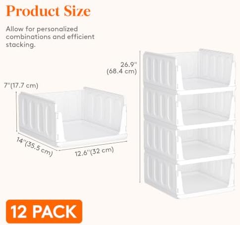 Lifewit 12 Pack Stackable Closet Organizers and Storage Basket for Clothes, Plastic Sweater Storage Bins for Wardrobe, Stacking Clothing Containers for RV, Pantry, Shelf, Kitchen, Dorm, 14" Depth