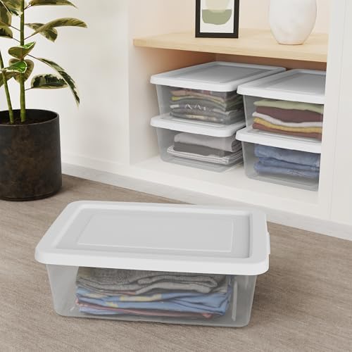 Sterilite Storage Box Stackable Tote, White, 12 Quart, 30 Pack | Clear Plastic Container with Secure Snapping Lids for Home and Office Organization