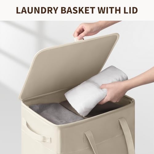 Goodpick 100L Large Rolling Laundry Basket with Wheels and Lid, White | 17.2" × 13.2" × 32" Collapsible Laundry Hamper for Clothes, Towels & Bedding, Fits Bedroom & Bathroom, Removable Wash Bag