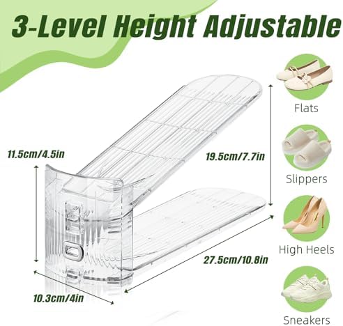 12 Pack Shoe Slots Organizer for Closet, Adjustable Shoe Stackers for a Pair of Shoes Shoe Rack Storage Shoe Space Saver 50% Shoe Shelf Display Holder for Closet
