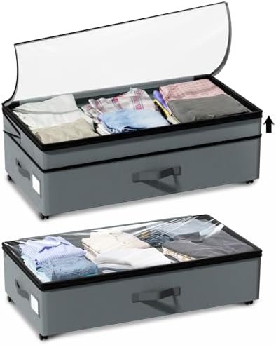 2-Pack Under Bed Storage Containers with Wheels, 75L Each, Gray