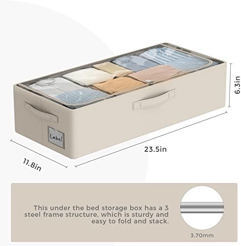 CYhom Under Bed Storage Bins Frame Storage Box Oxford Fabric Sturdy Underbed Container Foldable Stackable Large Capacity Clothes Organizer