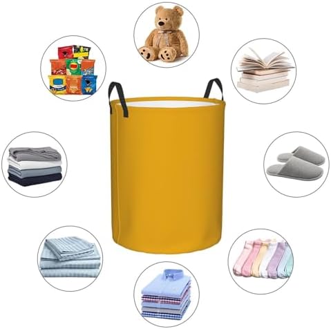 19.6" Large Laundry Hamper Bag, Mustard Yellow Collapsible Laundry Basket Dirty Clothes Organizer Washing Bin for Family Essentials Storage