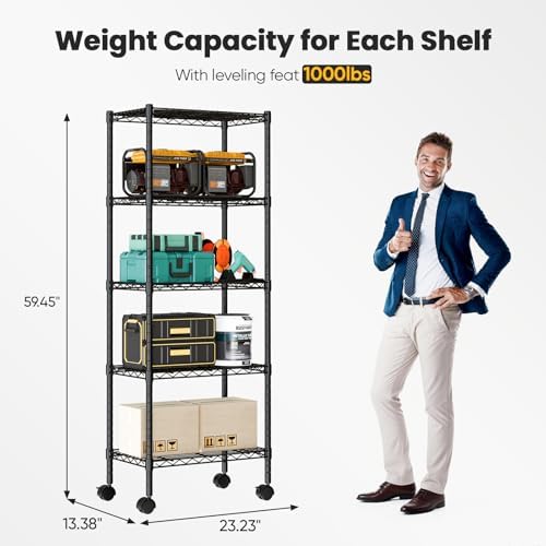 DUMOS 5-Tier Metal Storage Shelves, Wire Shelving, 23.2" W