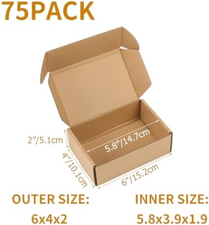 PHAREGE 75 Pack 6x4x2 inch Small Shipping Boxes, Brown Mailing Boxes