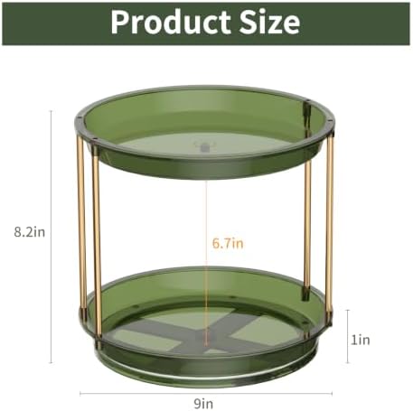 Rotating Makeup Organizer, Perfume Skincare Holder, 2 Tier 9 Inch, Green | 360° Smooth Spinning Vanity Tray, Large Capacity, Space-Saving Cosmetics Storage for Bathroom Countertop, Dresser
